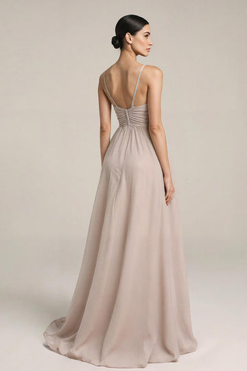 Fog Satin A Line Long Evening Dress with Slit
